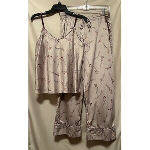 GapBody Satin Floral Pajama Set Camisole and Wide Leg Pants Champagne Lilac M/L